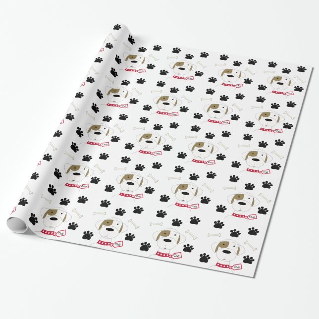 Tecknad hund med tassavtryck presentpapper (Utrullad)