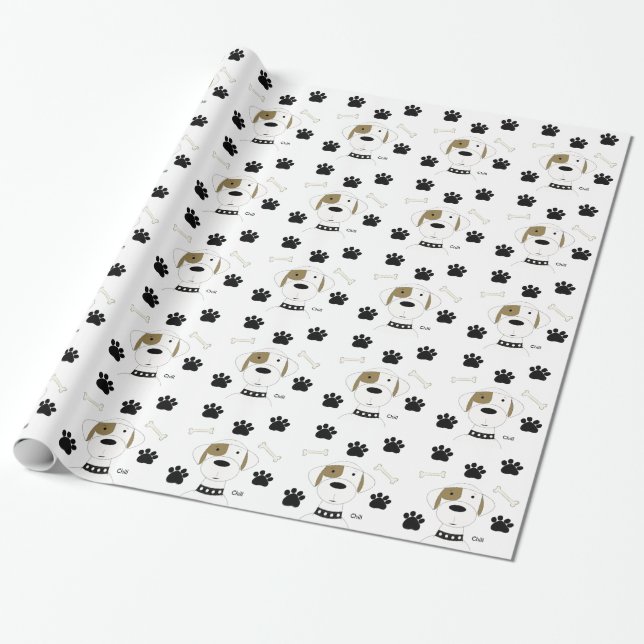 Tecknad hund med tassavtryck presentpapper (Utrullad)