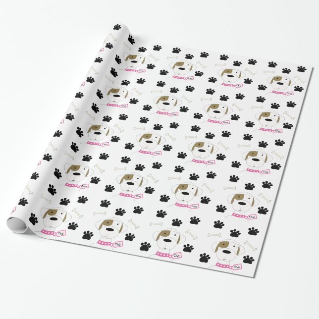 Tecknad hund med tassavtryck presentpapper (Utrullad)