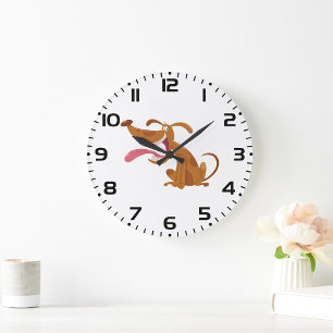 Tecknad hund med Tunga ut Stor Klocka