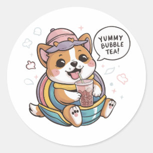 Tecknad hund: Mysigt, Kawaii Vibes Runt Klistermärke