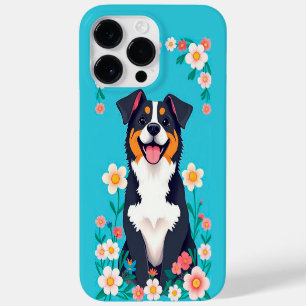 Tecknad hund omgiven av blommor