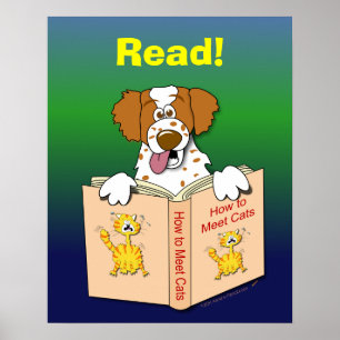 Tecknad hund Read Funny School Education Reading Poster