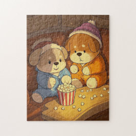 Tecknad hund valpar med popcorn pussel