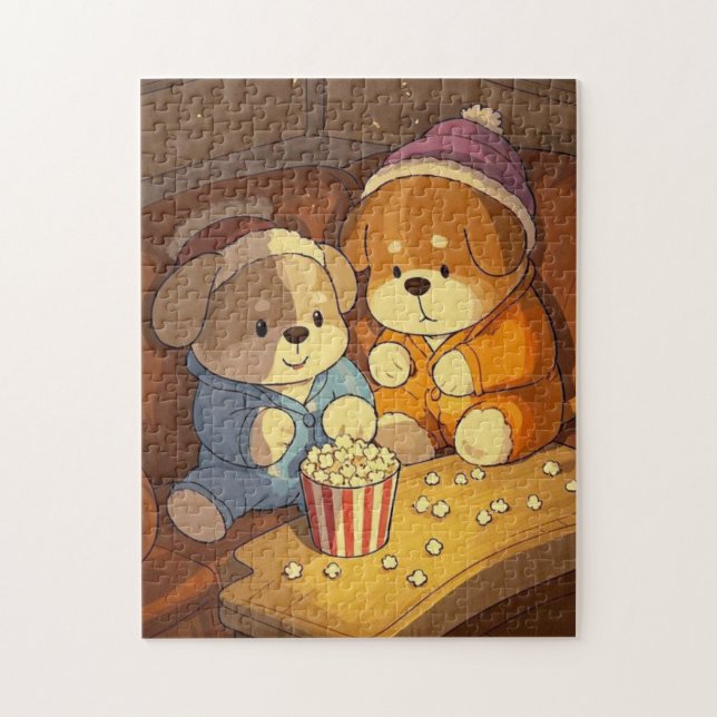 Tecknad hund valpar med popcorn pussel (Vertikal)