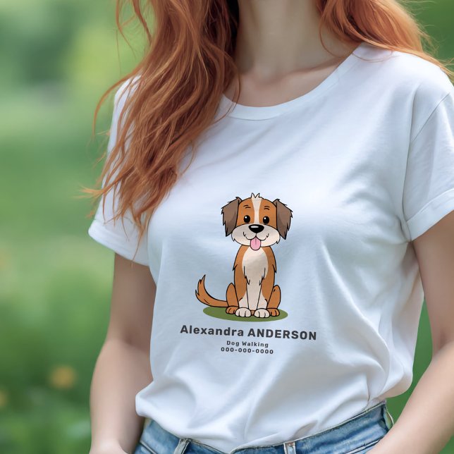 Tecknad hund Walker T Shirt (Cartoon Dog Walker T-Shirt)