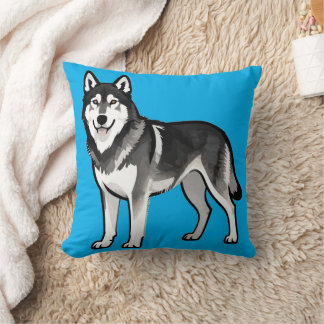 Tecknad Husky Hund Present Svart Vit Sibirisk Kudde