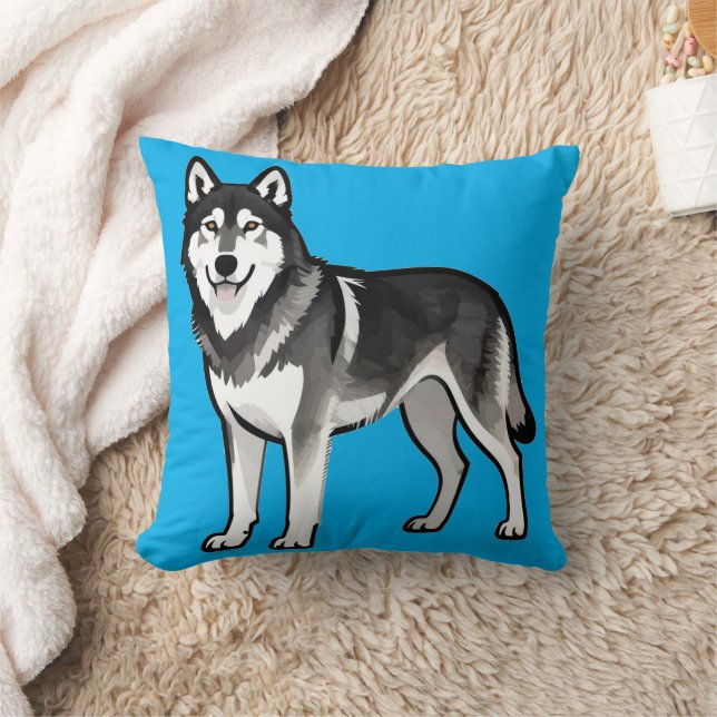 Tecknad Husky Hund Present Svart Vit Sibirisk Kudde (Filt)