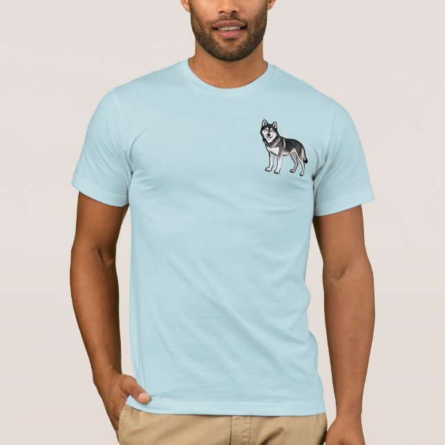 Tecknad Husky Hund Present Svart Vit Sibirisk T Shirt (Framsida)