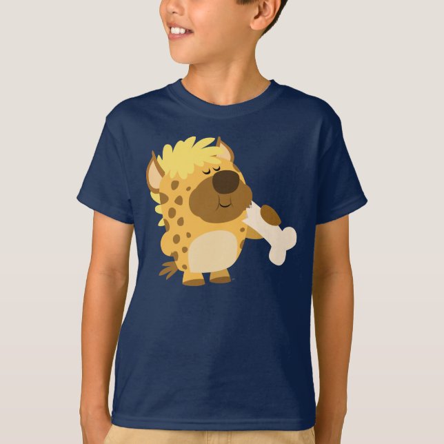 Tecknad Hyena Crushing a Bone Children T-Shirt (Framsida)