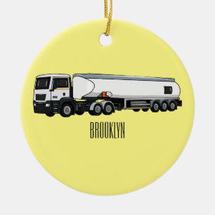 Tecknad illustration av bränsletransport med tankb julgransprydnad keramik