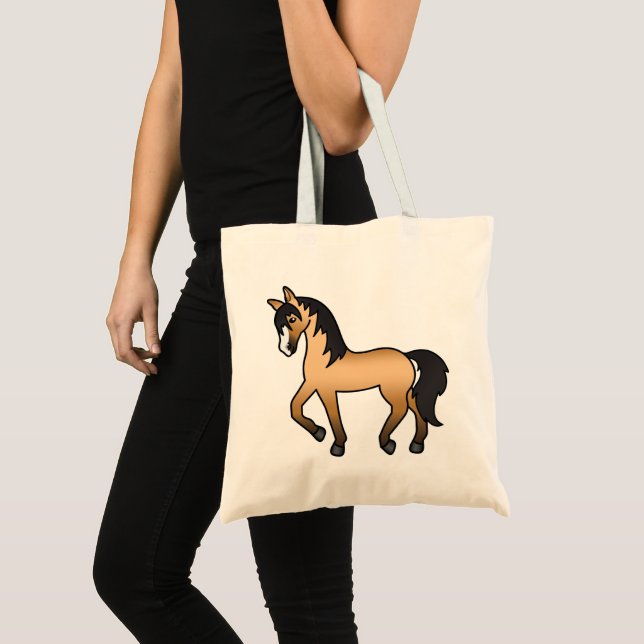 Tecknad illustration av buckskinsk häst som trabba tygkasse (Framsida (produkt))