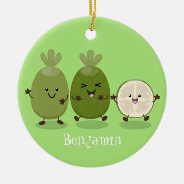 Tecknad illustration av Cute pineapple guava feijo Julgransprydnad Keramik (Framsidan)