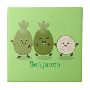 Tecknad illustration av Cute pineapple guava feijo Kakelplatta