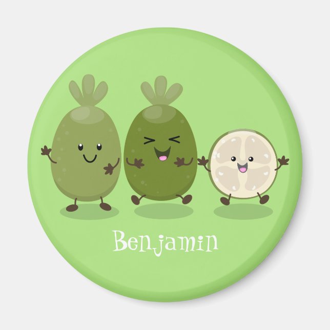 Tecknad illustration av Cute pineapple guava feijo Magnet (Framsidan)