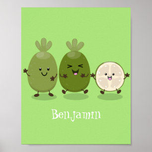 Tecknad illustration av Cute pineapple guava feijo Poster
