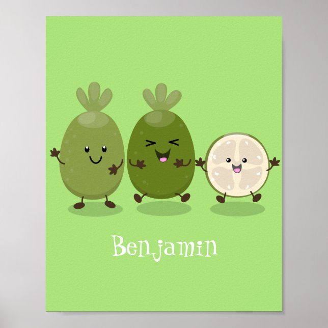 Tecknad illustration av Cute pineapple guava feijo Poster (Framsidan)