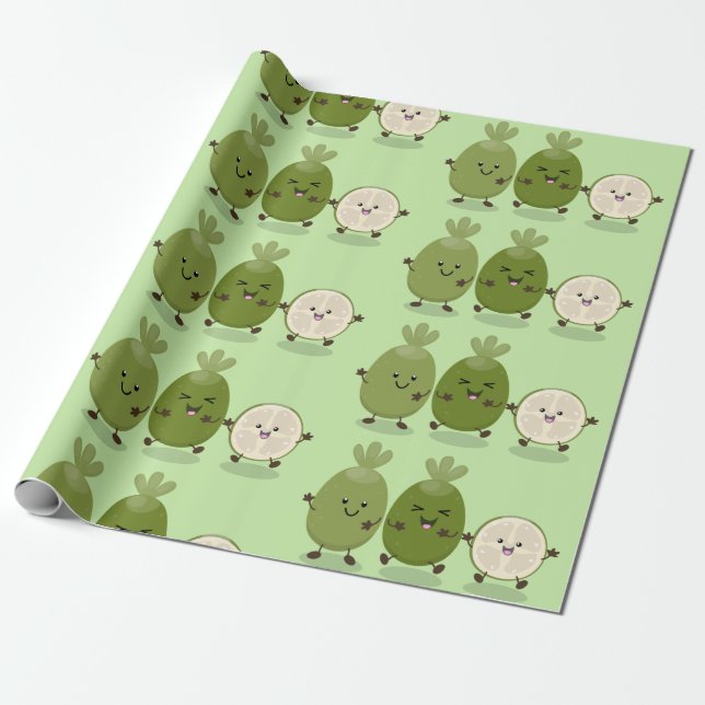 Tecknad illustration av Cute pineapple guava feijo Presentpapper (Utrullad)