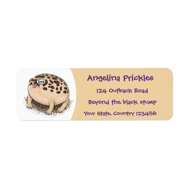 Tecknad illustration av den berömda ökenregngrodan returadress etikett (Framsidan)