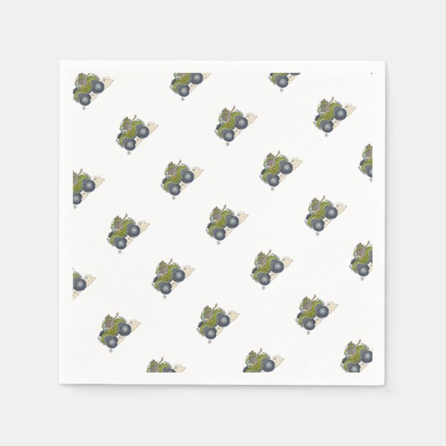 Tecknad illustration av en elefant som kör jeep. pappersservett (Framsidan)