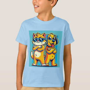 Tecknad illustration av en katt och glad hund t shirt