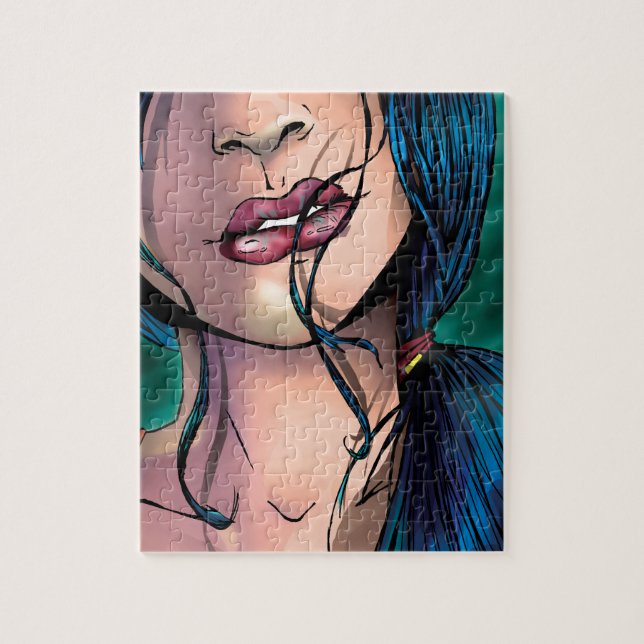 Tecknad Illustration av en sexflicka som heter Mik Pussel (Vertikal)