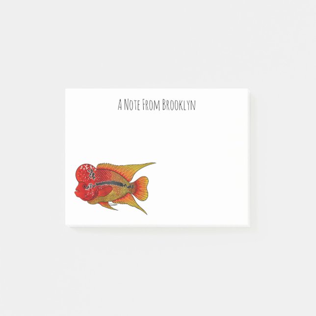 Tecknad illustration av flowerhorn-ciklid post-it block (Framsida)