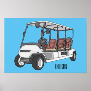 Tecknad illustration av golfkärra/golfbil poster