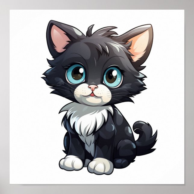 Tecknad illustration av katt poster (Framsidan)