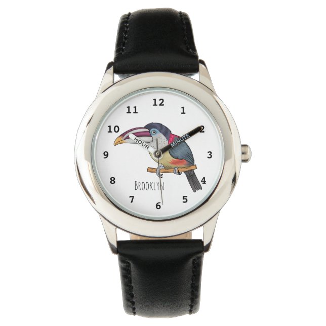 Tecknad illustration av krulltofsarassari armbandsur (Framsida)