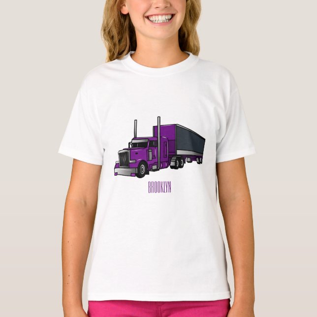 Tecknad illustration av lastbil med släpvagn t shirt (Framsida)
