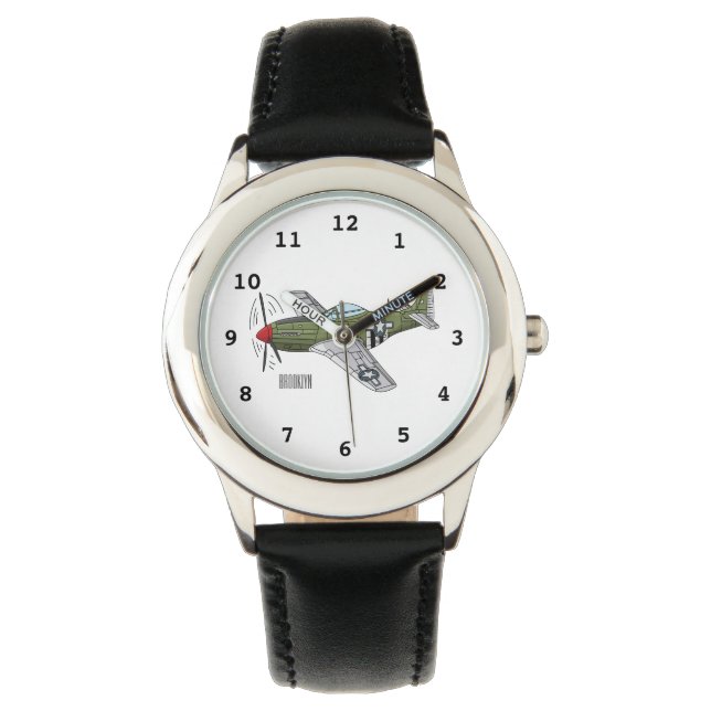 Tecknad illustration av militärflygplan armbandsur (Framsida)