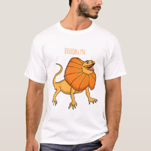 Tecknad illustration av ödla med orange halskrage t shirt