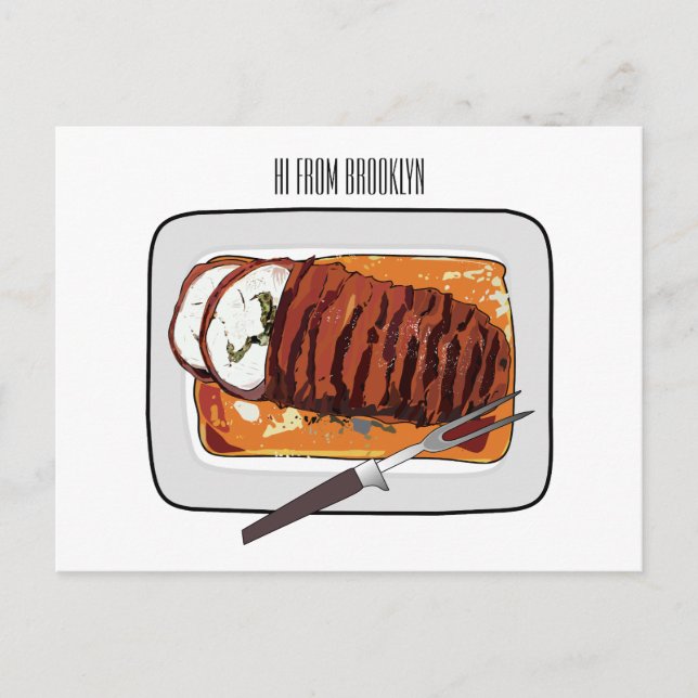 Tecknad illustration av rostad kalkunbröst vykort (Framsida)