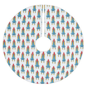 Tecknad illustration av rymdskepp julgransmatta borstad polyester