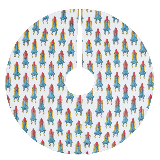 Tecknad illustration av rymdskepp julgransmatta borstad polyester (Framsidan)