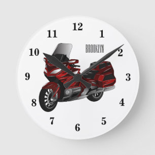 Tecknad illustration av touringmotorcykel rund klocka
