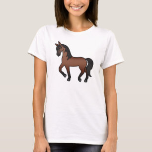 Tecknad illustration av travande häst i brun färg t-shirt