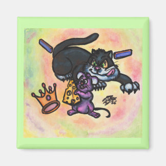 Tecknad illustration Katt Mus Ost Krona Väggar Magnet