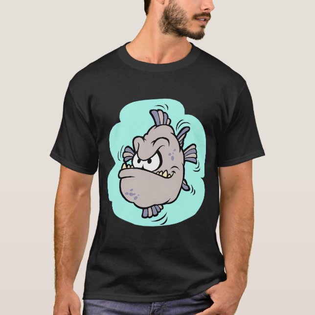 Tecknad Ilsken Fisk T Shirt (Framsida)