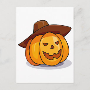 Tecknad Jack-o-Lantern Pumpkin Wearing Cowboy Hat Vykort