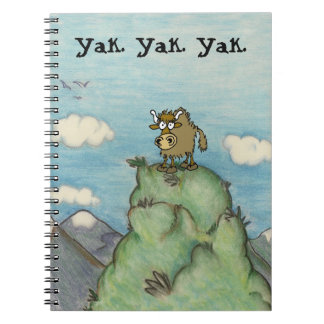 Tecknad jak teckning på toppen yak.yak.yak. anteckningsbok med spiral