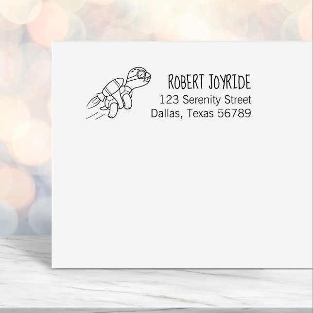 Tecknad Jetpack Turtle Adress Självfärgande Stämpel (Skapare uppladdad)