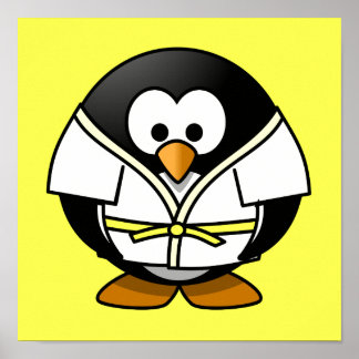 Tecknad Judo Penguin Gult Background Poster