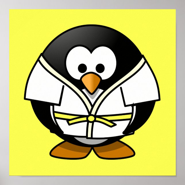 Tecknad Judo Penguin Gult Background Poster (Framsidan)