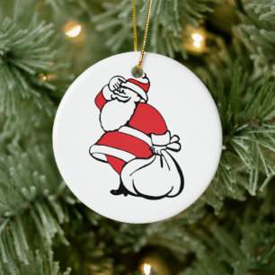 Tecknad jul glädjerik jultomte, påse med leksaker julgransprydnad keramik