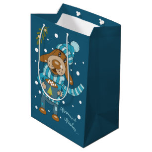 Tecknad jul Hund med Mugg Blue Gift Bag Bag