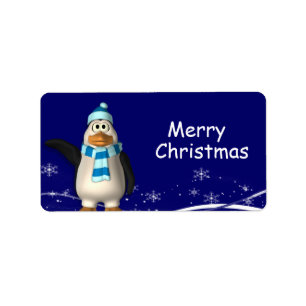 Tecknad Jultomten Penguin-Juletiketter Adressetikett