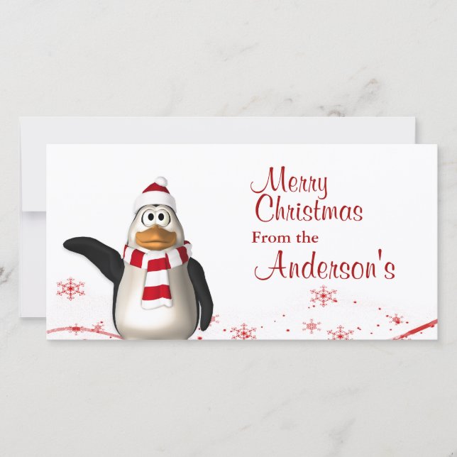 Tecknad Jultomten Penguin-julhälsningar Julkort (Framsida)