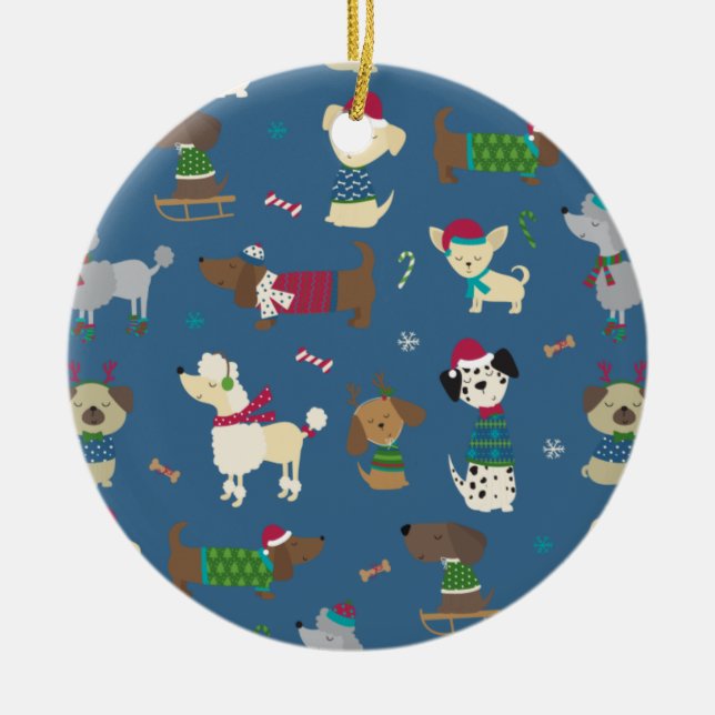 Tecknad julvalp julgransprydnad keramik (Framsidan)